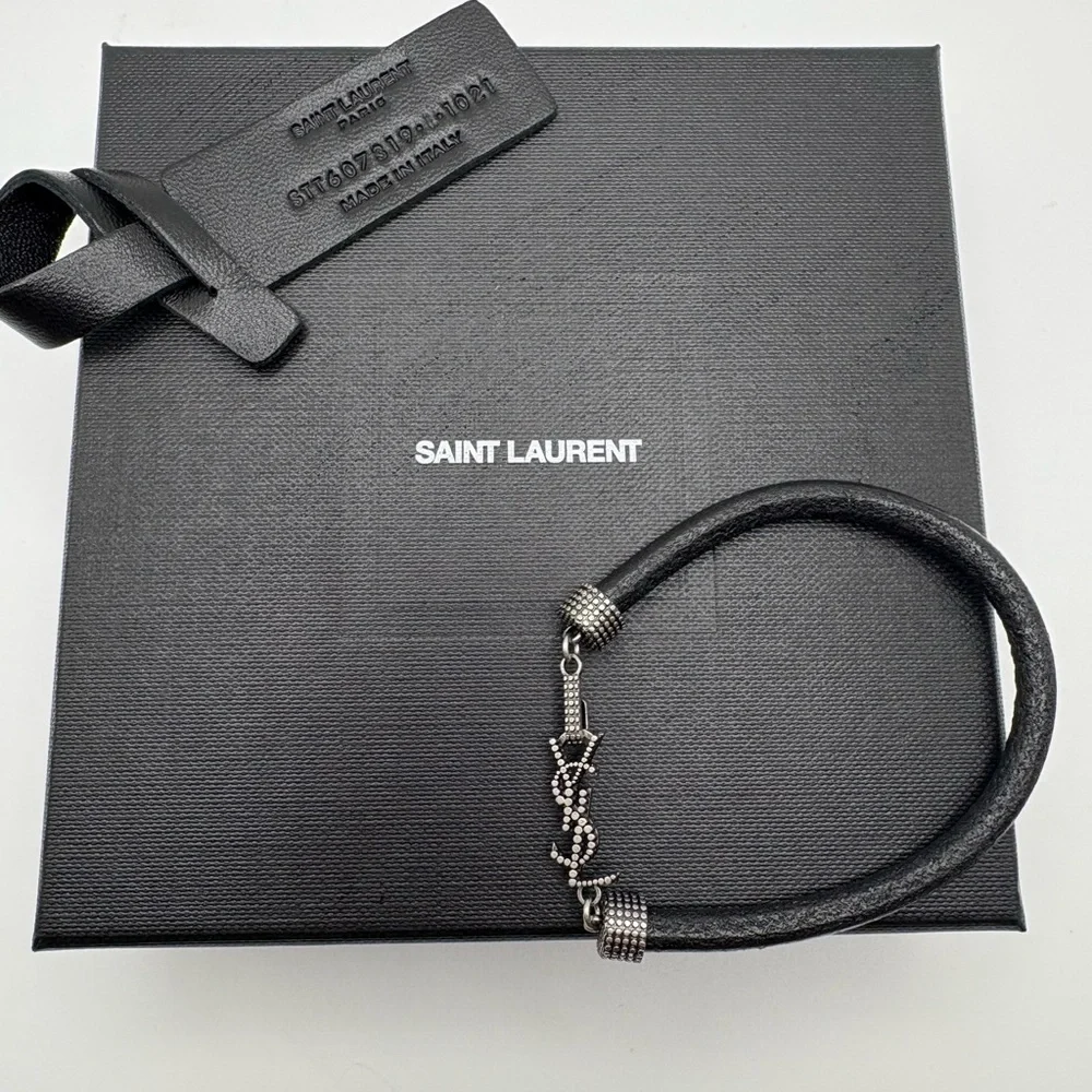 Saint Laurent Black Leather Cord Wrap Bracelet - Picture 2 of 6